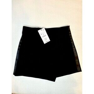ZARA Black Skort Ribbon Side Trim High Waist Size M NWT